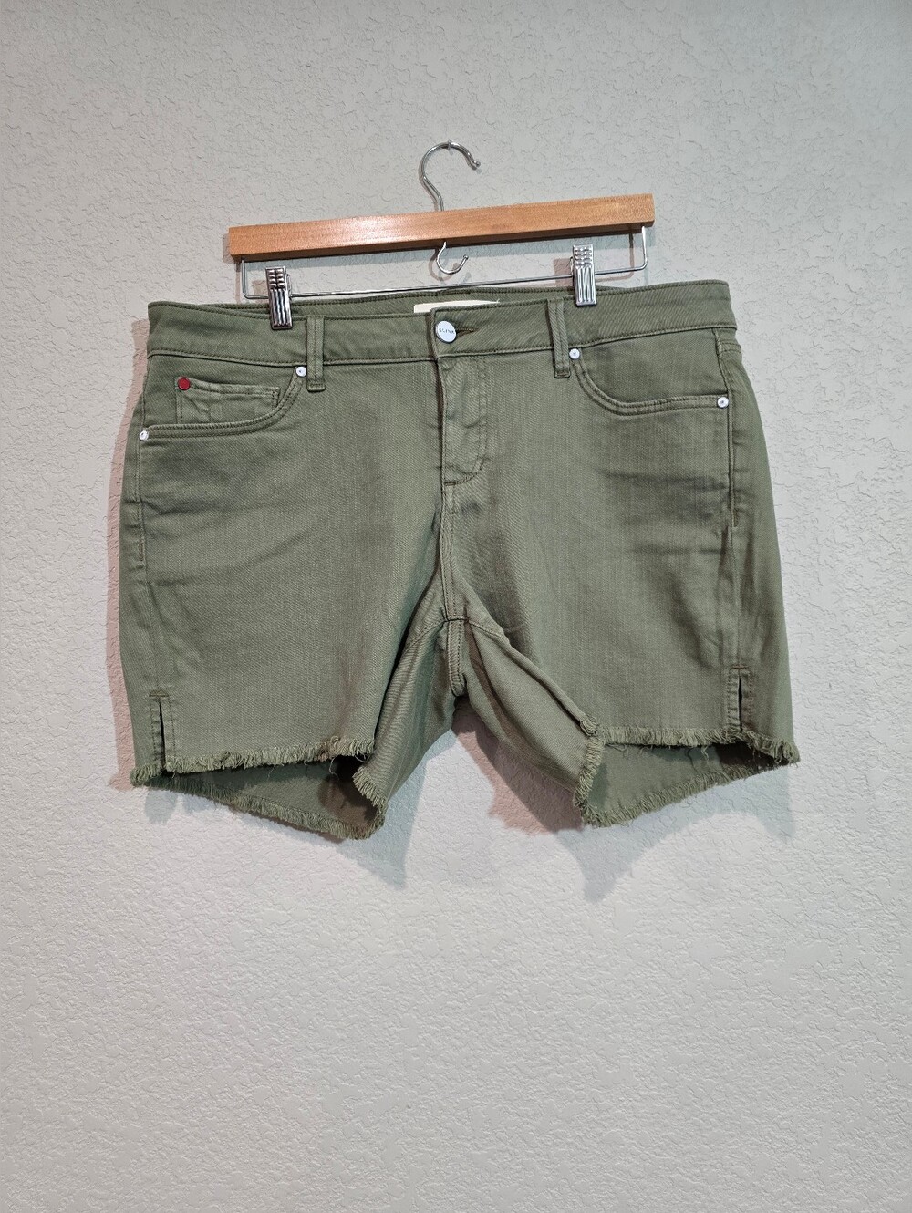Slink Olive Green Frayed Hem Denim Shorts
